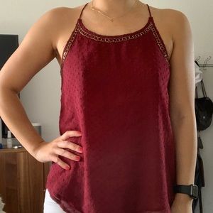 Lucky Maroon Beaded Tank XS